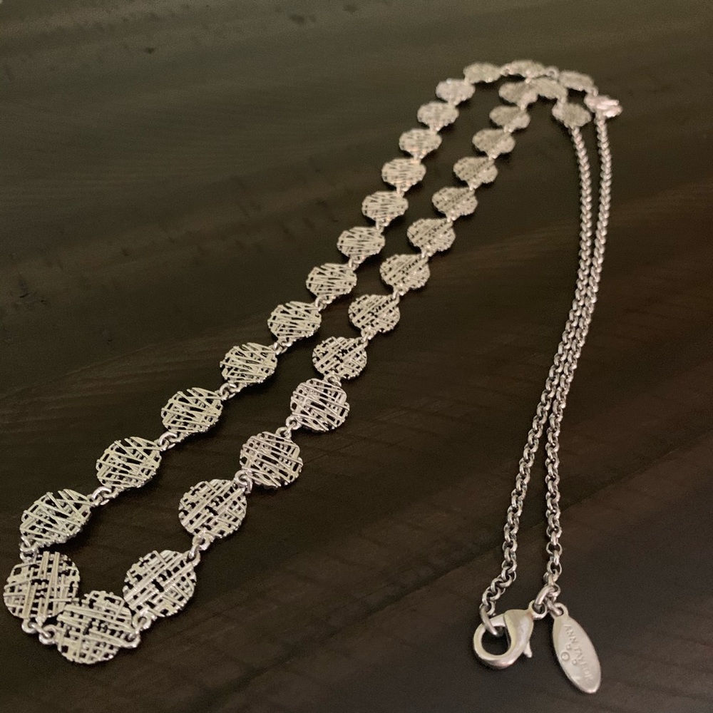 Ann Taylor Silver Filigree Disc Long Necklace